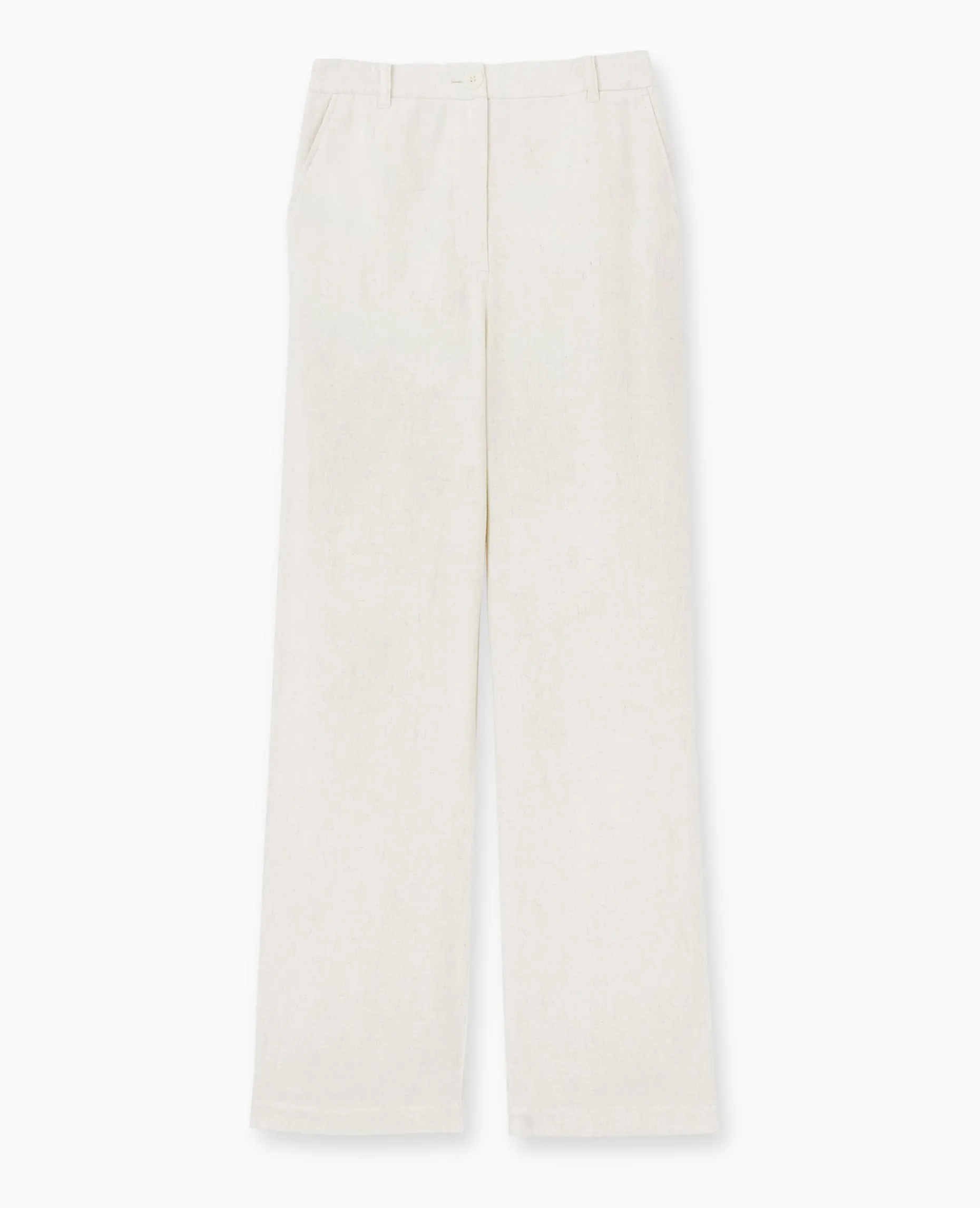 Pantalon Droit Avec Lin - Blanc