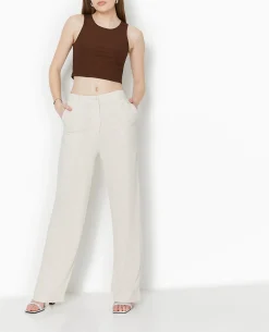 Pantalon Droit Avec Lin - Blanc