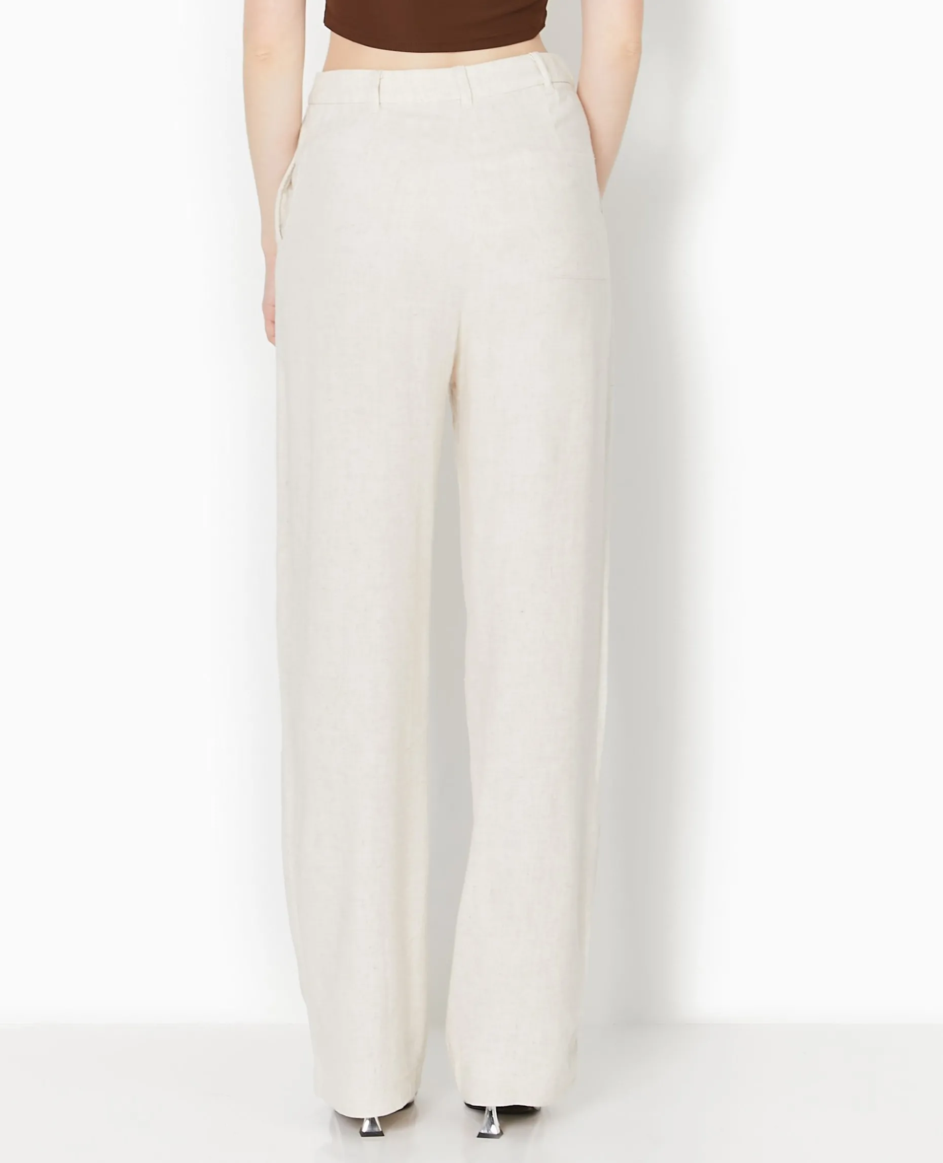 Pantalon Droit Avec Lin - Blanc