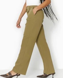 Pantalon Droit Avec Pinces - Vert Kaki
