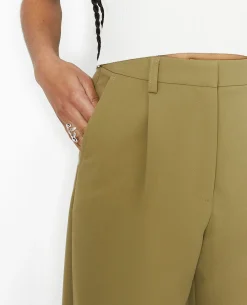 Pantalon Droit Avec Pinces - Vert Kaki