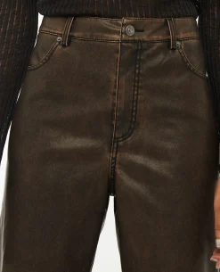 Pantalon Droit En Simili - Marron
