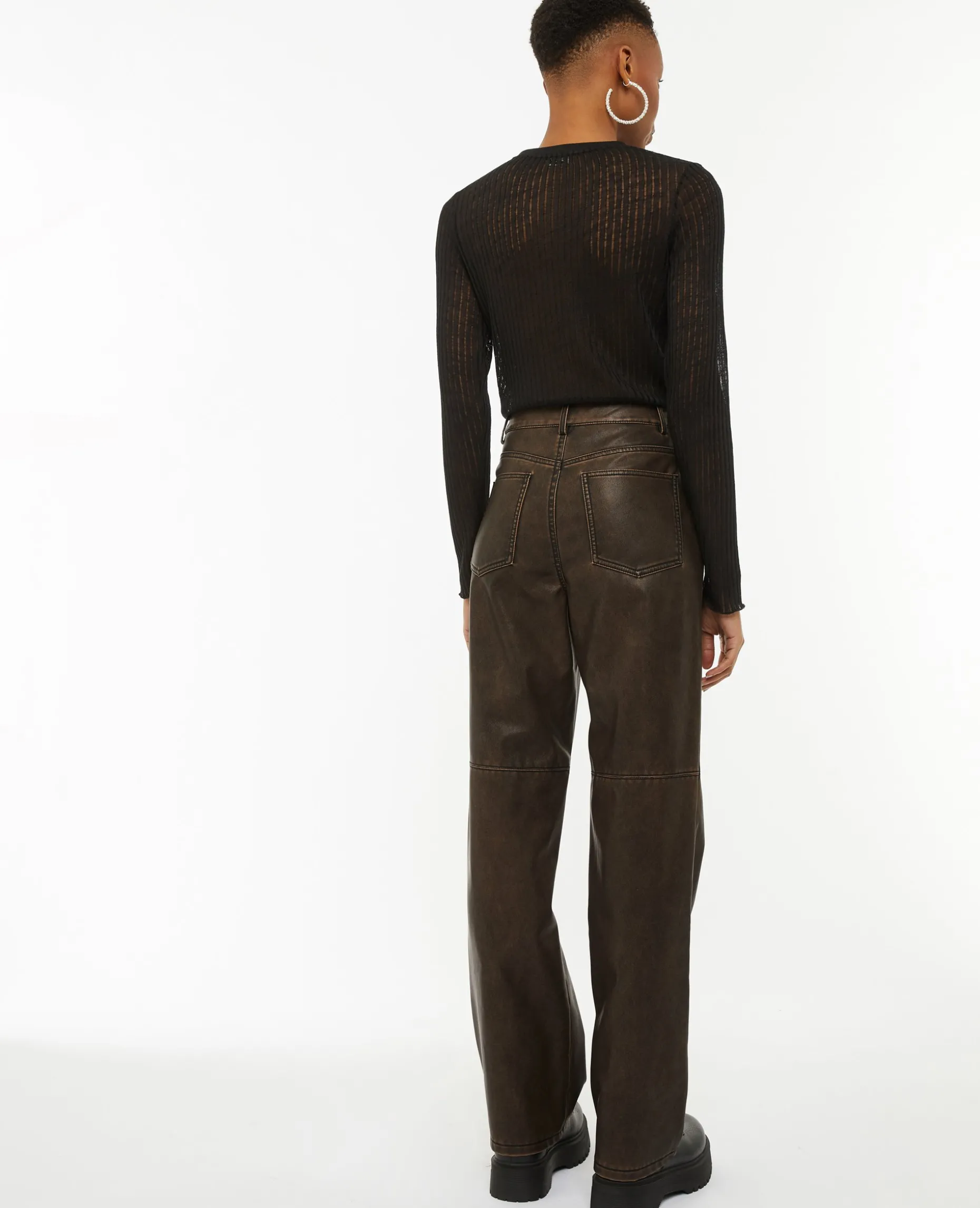 Pantalon Droit En Simili - Marron