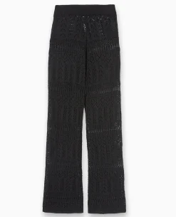 Pantalon En Maille Fantaisie Ajourée - Noir