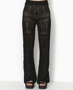Pantalon En Maille Fantaisie Ajourée - Noir