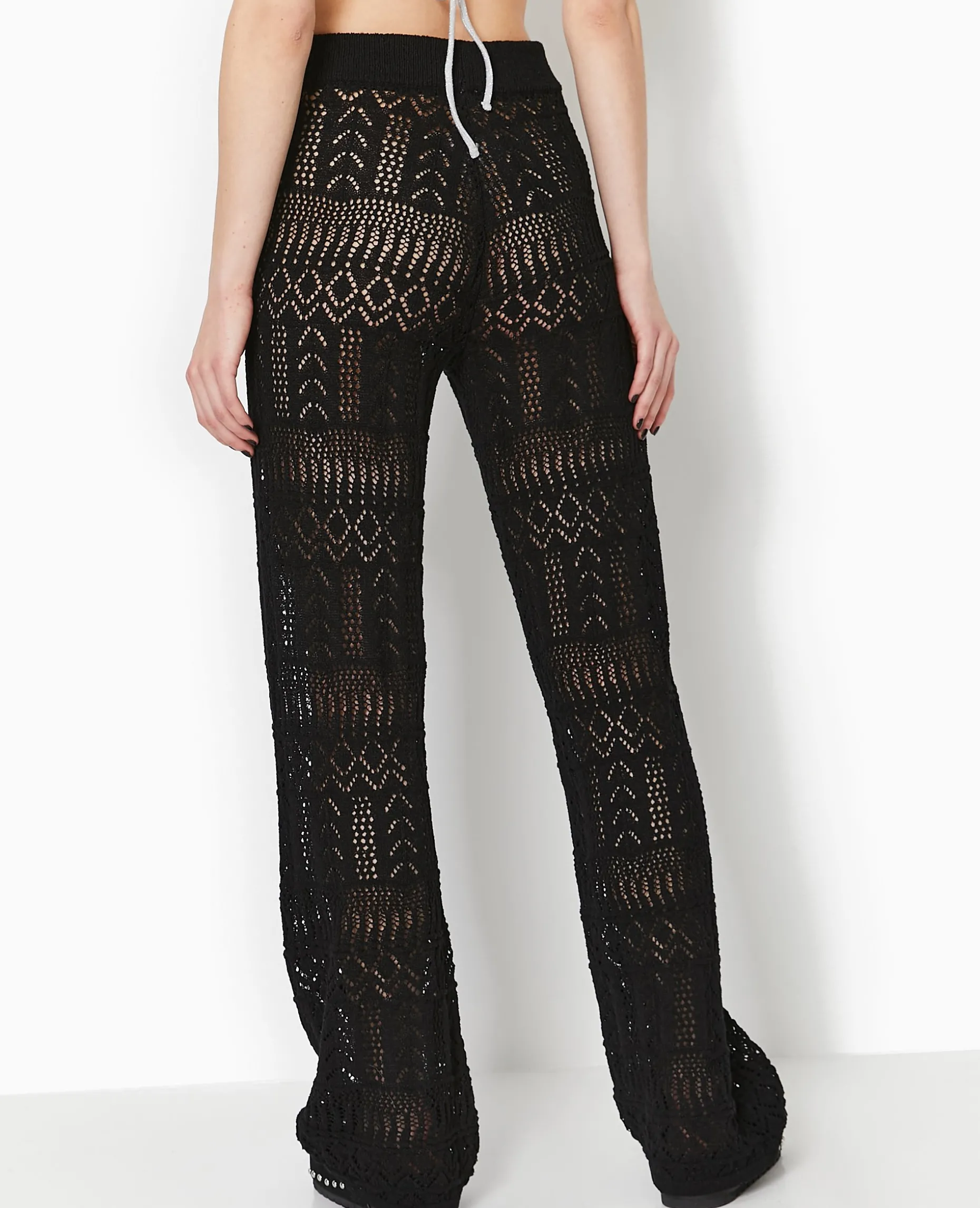 Pantalon En Maille Fantaisie Ajourée - Noir