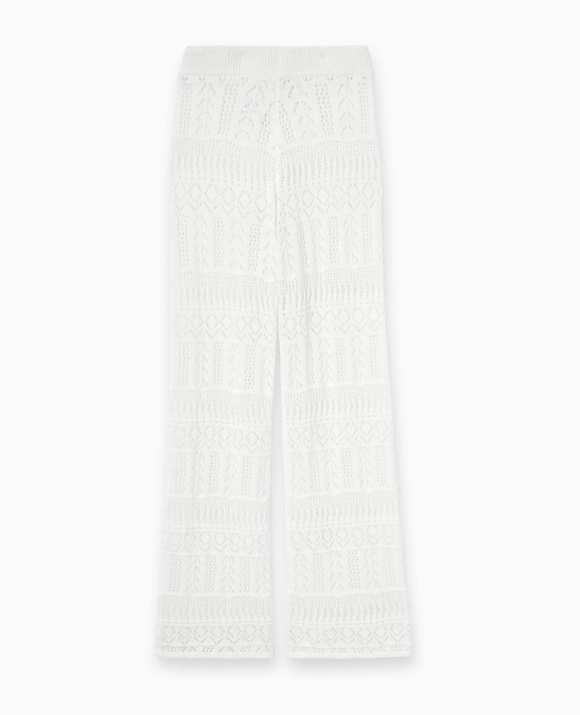 Pantalon En Maille Fantaisie Ajourée - Blanc
