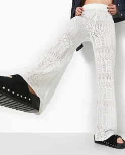 Pantalon En Maille Fantaisie Ajourée - Blanc