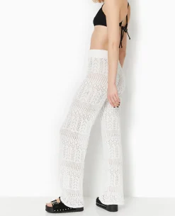 Pantalon En Maille Fantaisie Ajourée - Blanc