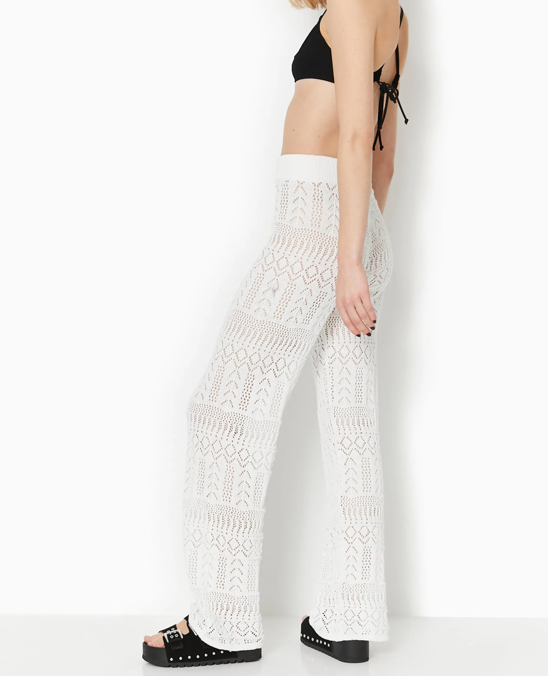 Pantalon En Maille Fantaisie Ajourée - Blanc