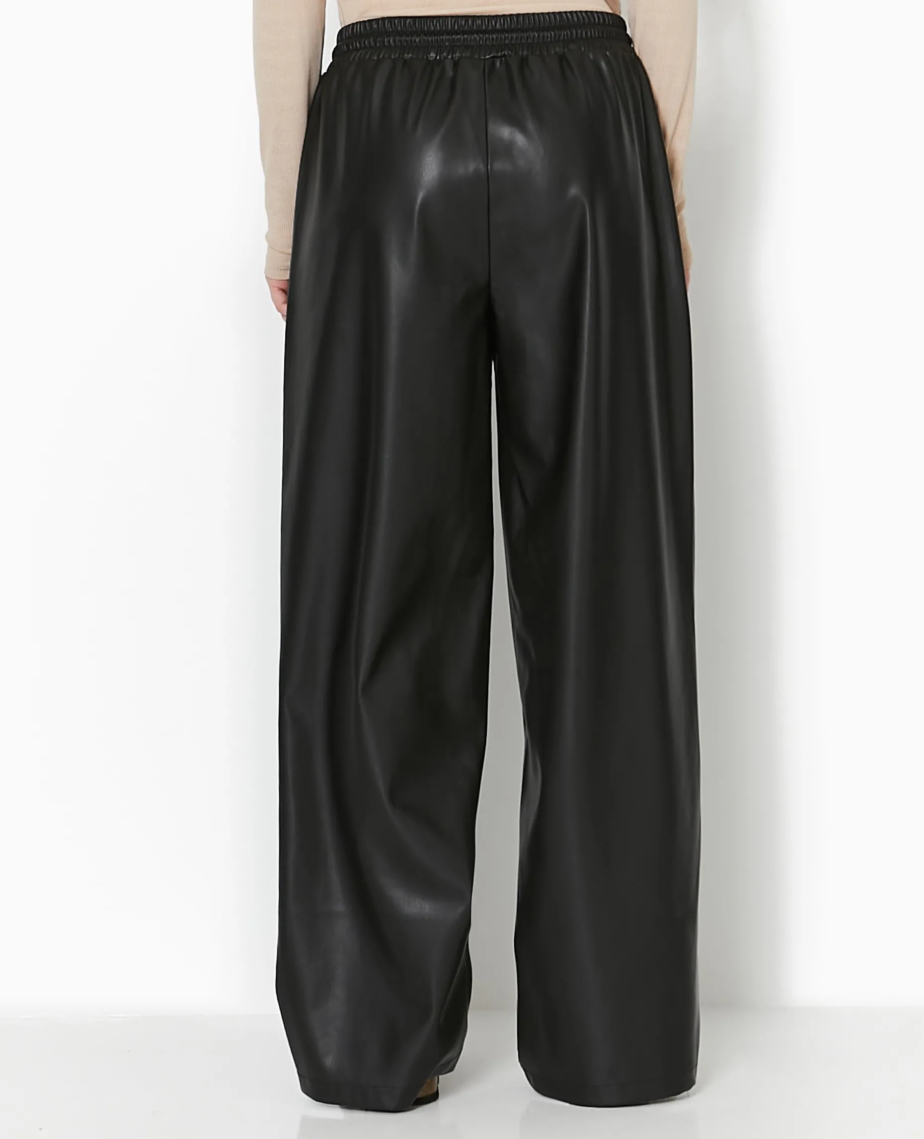 Pantalon En Simili Taille élastiquée - Noir