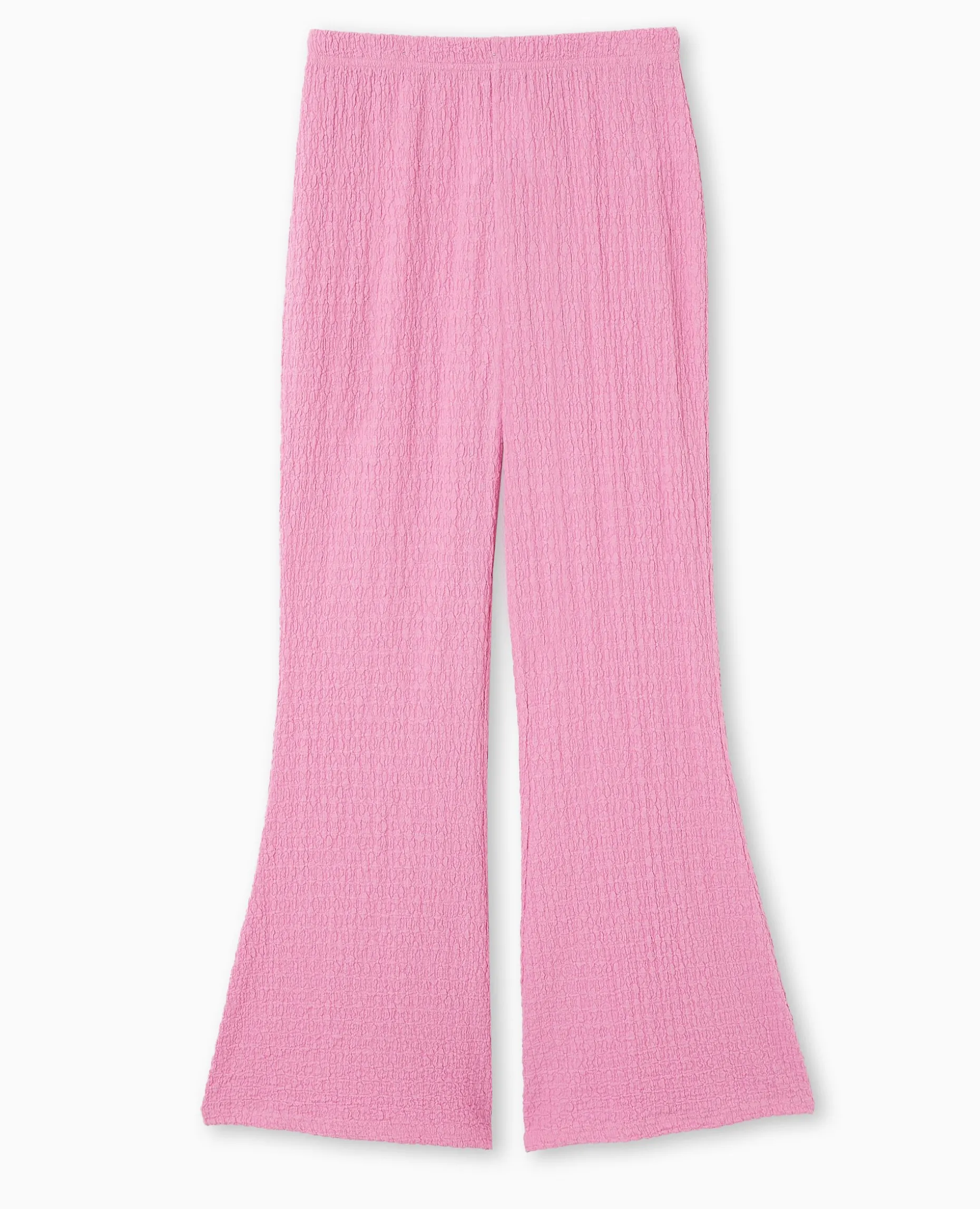 Pantalon Flare En Tissu Reliéfé - Rose