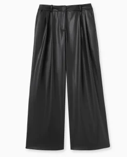 Pantalon Large Avec Pinces En Simili - Noir