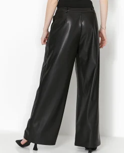 Pantalon Large Avec Pinces En Simili - Noir