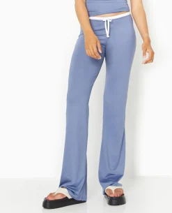 Pantalon Large En Maille Extensible - Bleu