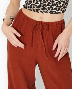 Pantalon Large Et Droit Avec Taille élastiquée - Marron