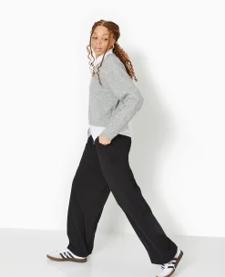 Pantalon Large Et Droit Avec Pinces - Noir