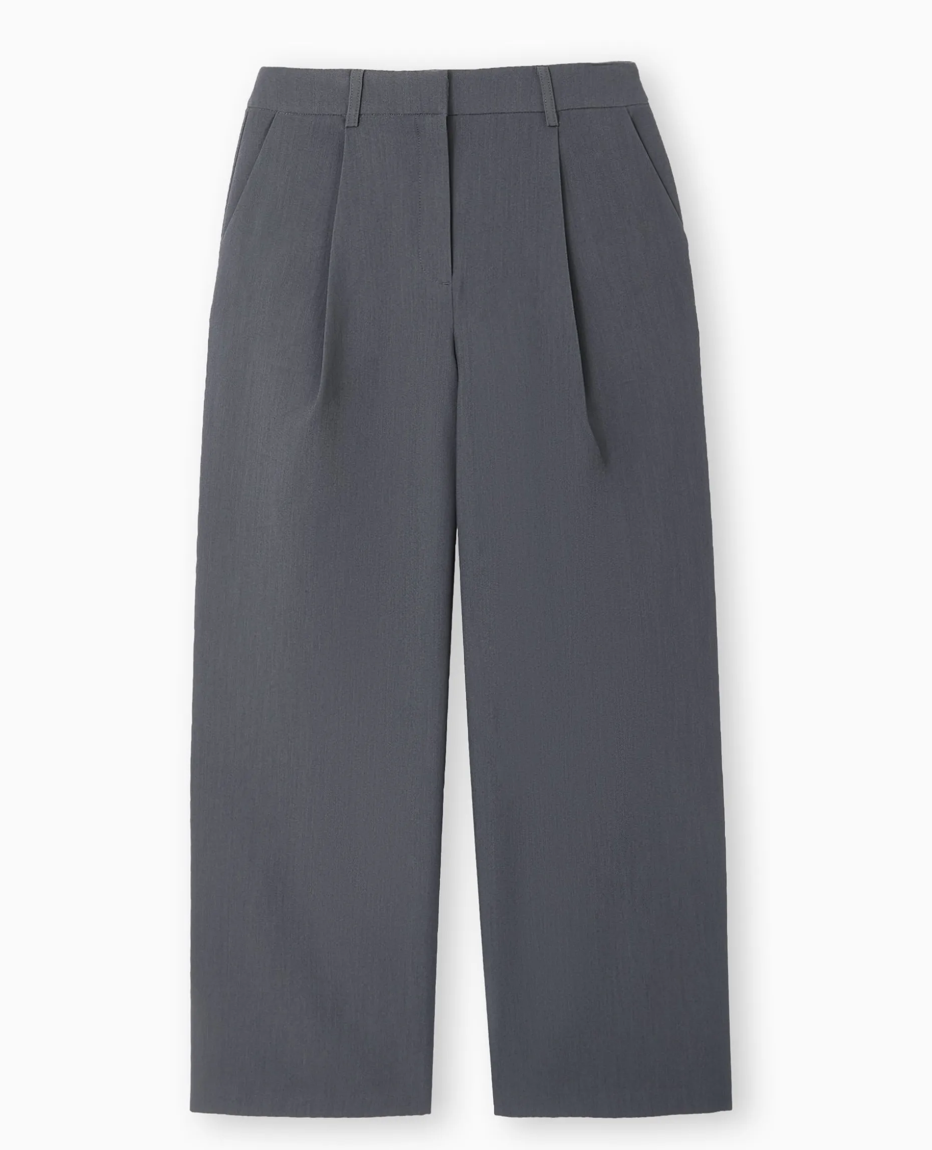 Pantalon Large Et Droit Avec Pinces - Gris