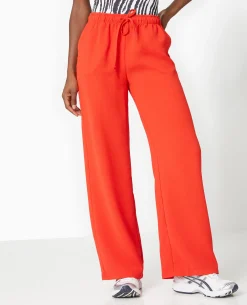 Pantalon Large Et Droit En Tissu Reliefé - Rouge