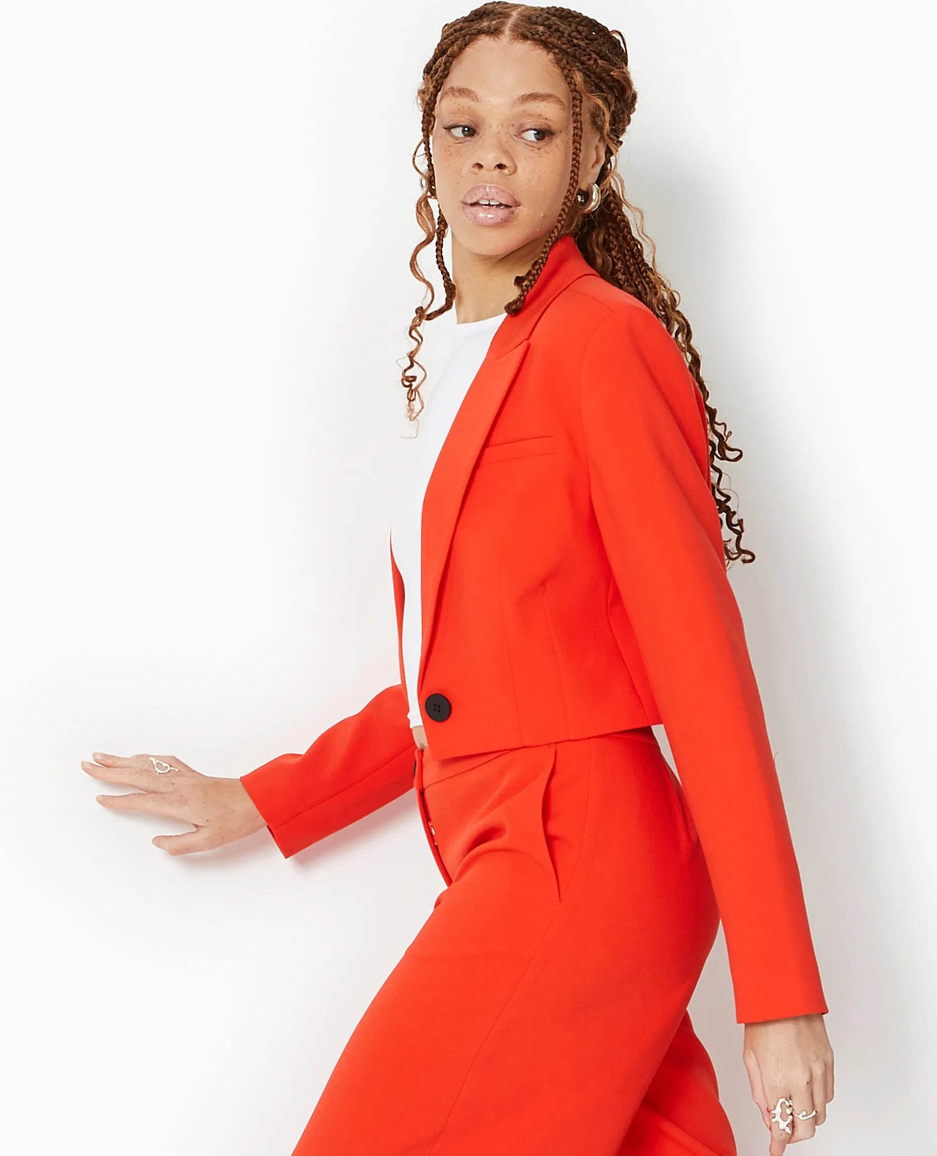 Pantalon Large Et Droit Taille Haute - Rouge