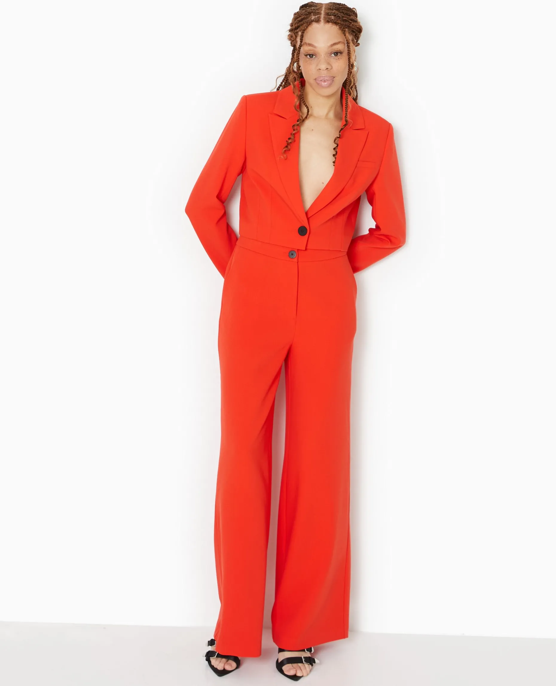 Pantalon Large Et Droit Taille Haute - Rouge