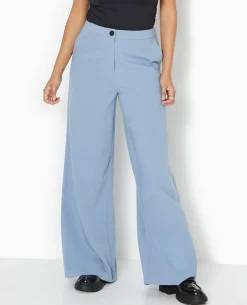 Pantalon Large Et Droit Taille Haute - Bleu