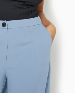 Pantalon Large Et Droit Taille Haute - Bleu