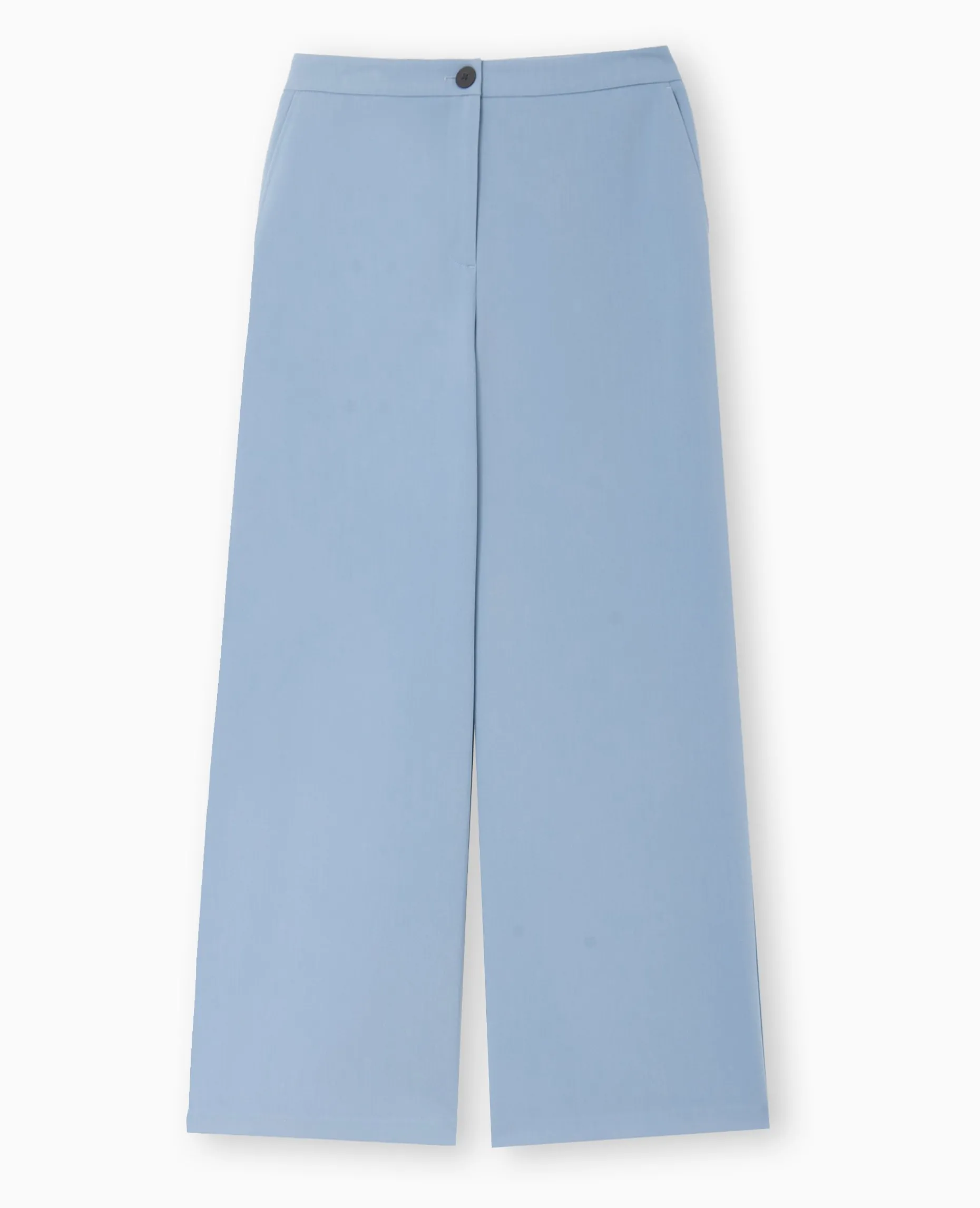 Pantalon Large Et Droit Taille Haute - Bleu