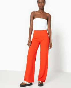 Pantalon Large Et Fluide En Tissu Effet Froissé - Rouge
