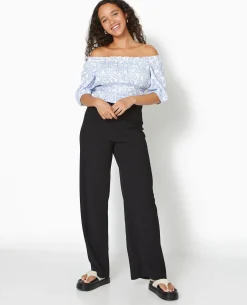 Pantalon Large Et Fluide En Tissu Effet Froissé - Noir