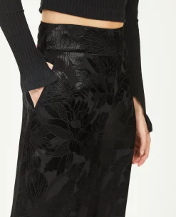 Pantalon Large Tissu Satiné Jacquard - Noir
