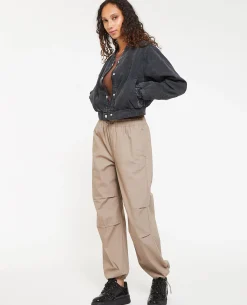 Pantalon Parachute Ceinture élastiquée - Taupe