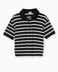 Polo Rayé Avec Base élastiquée - Noir
