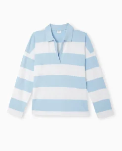 Polo Rayé Oversize Manches Longues - Bleu Clair