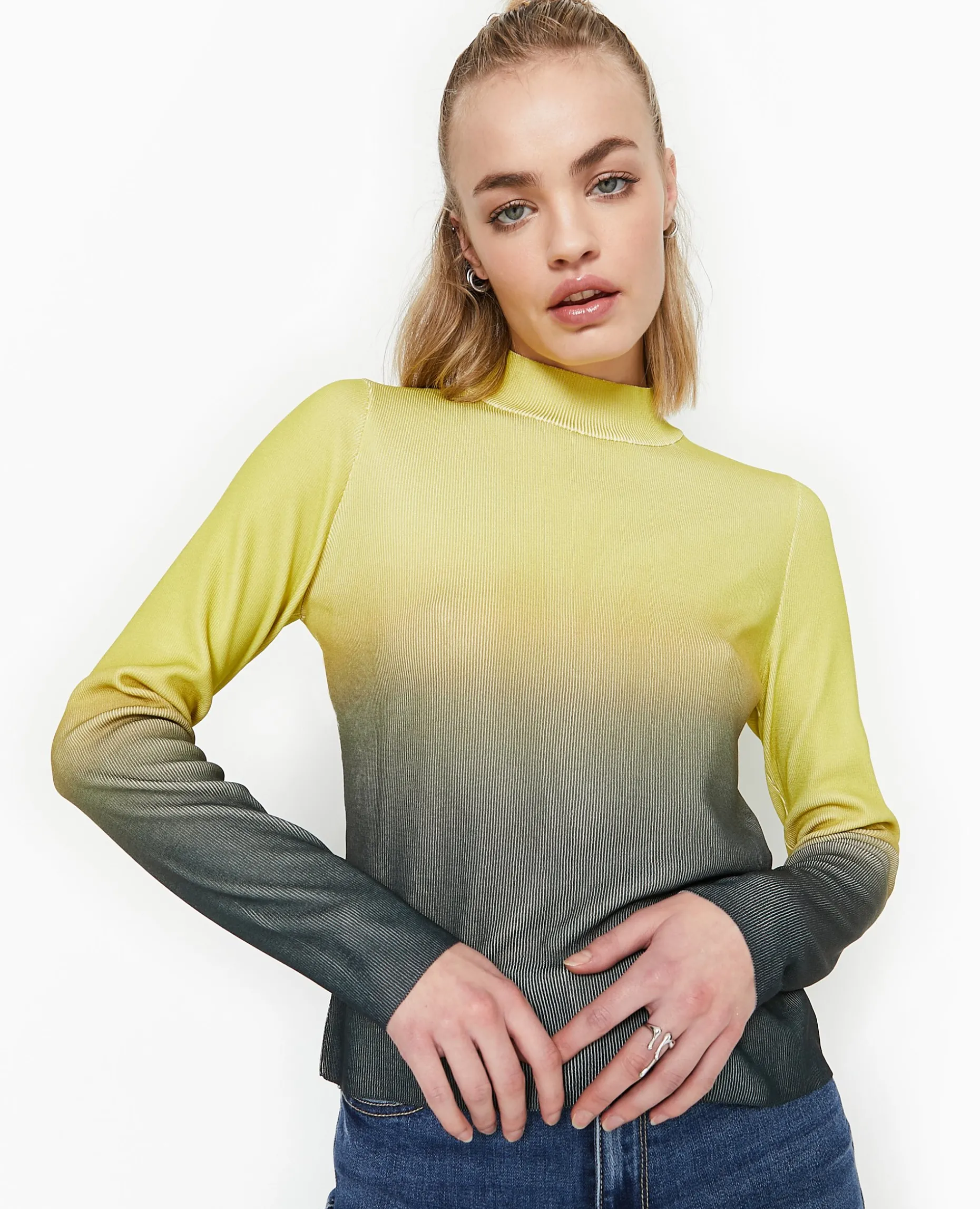 Pull Col Montant Avec Dégradé - Vert Anis