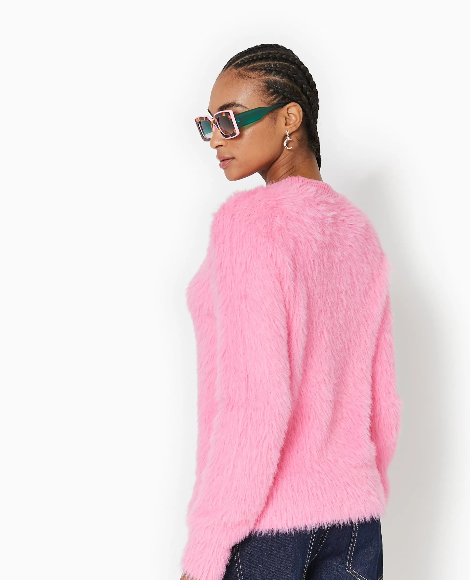 Pull Col Rond En Maille Fluffy Et Poilue - Rose