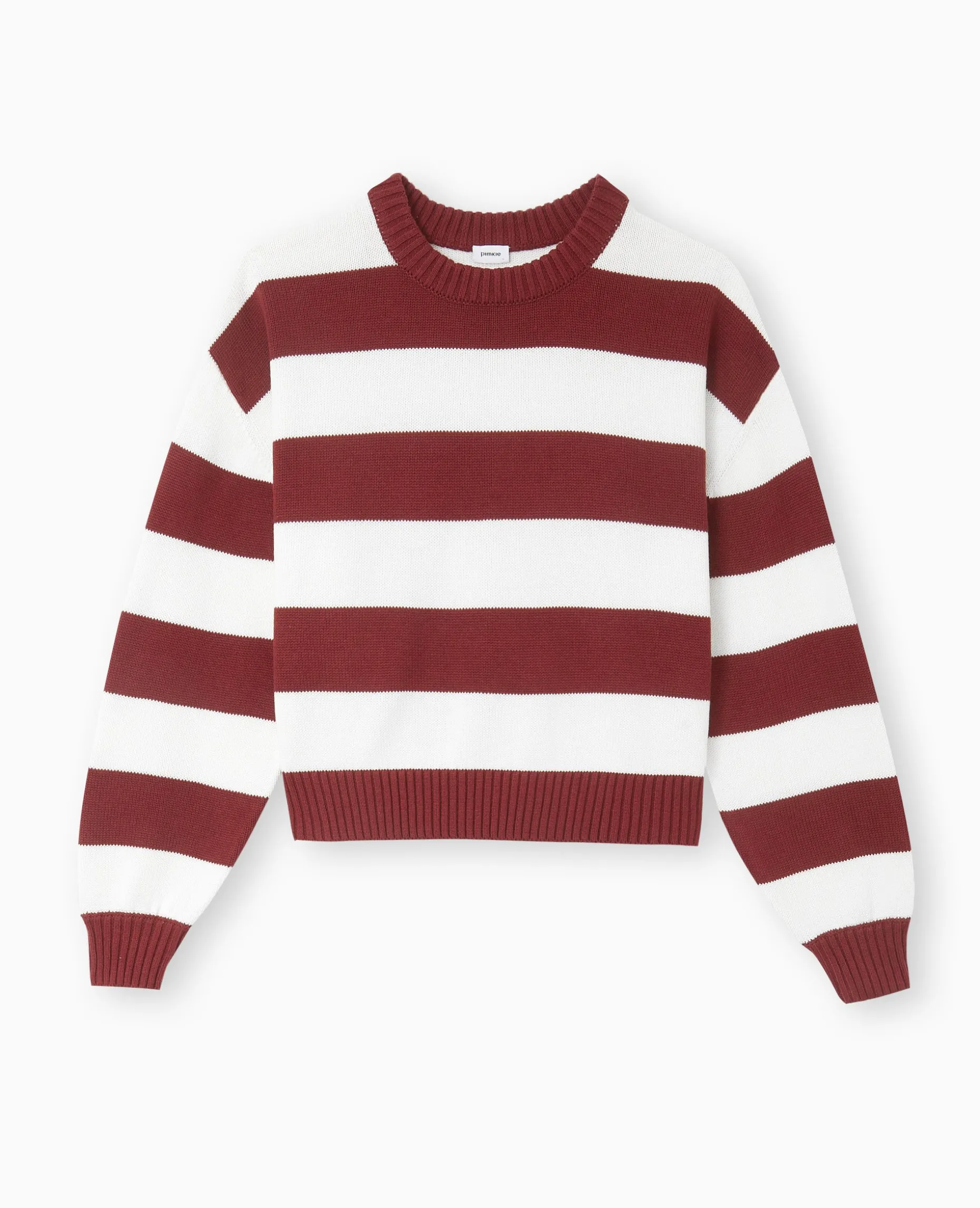 Pull Col Rond En Maille Rayée - Bordeaux