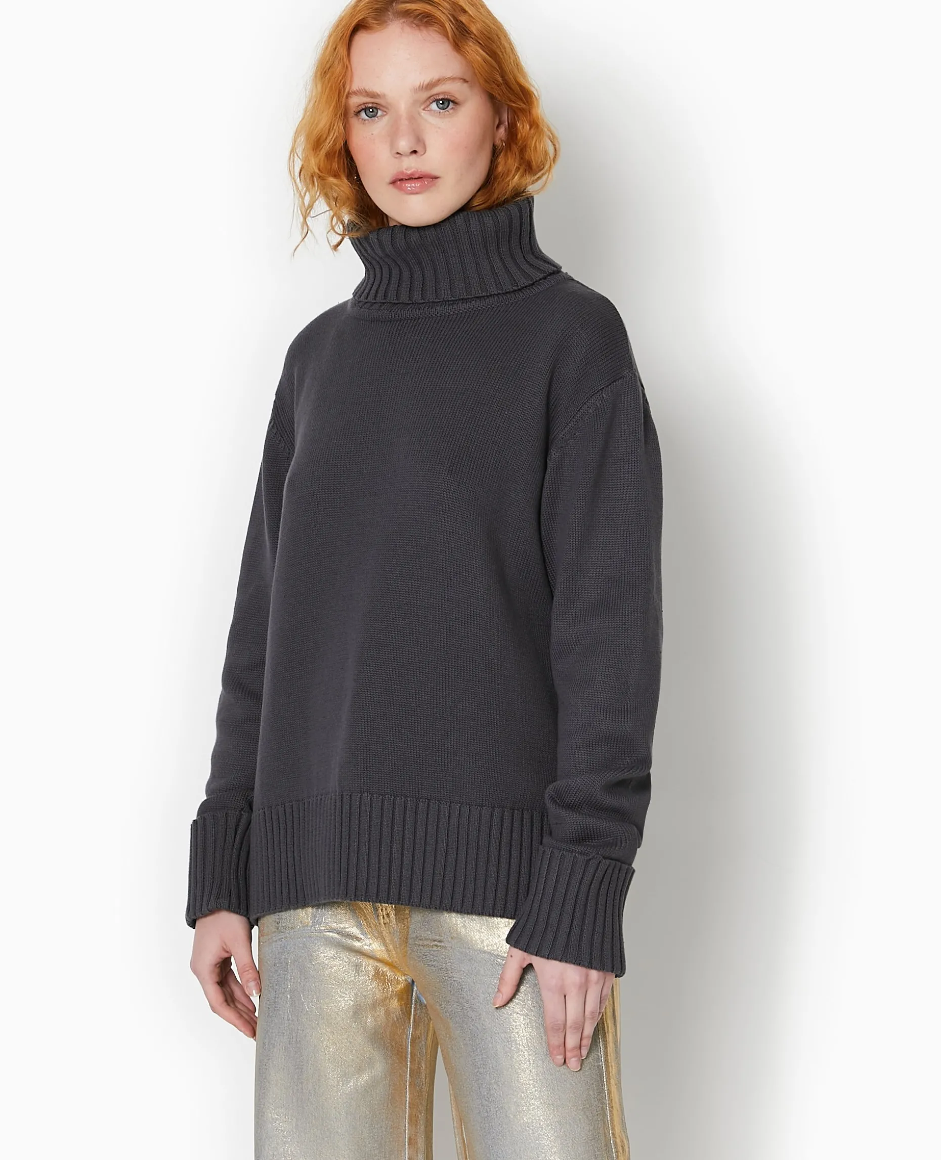 Pull Col Roulé - Gris Chiné