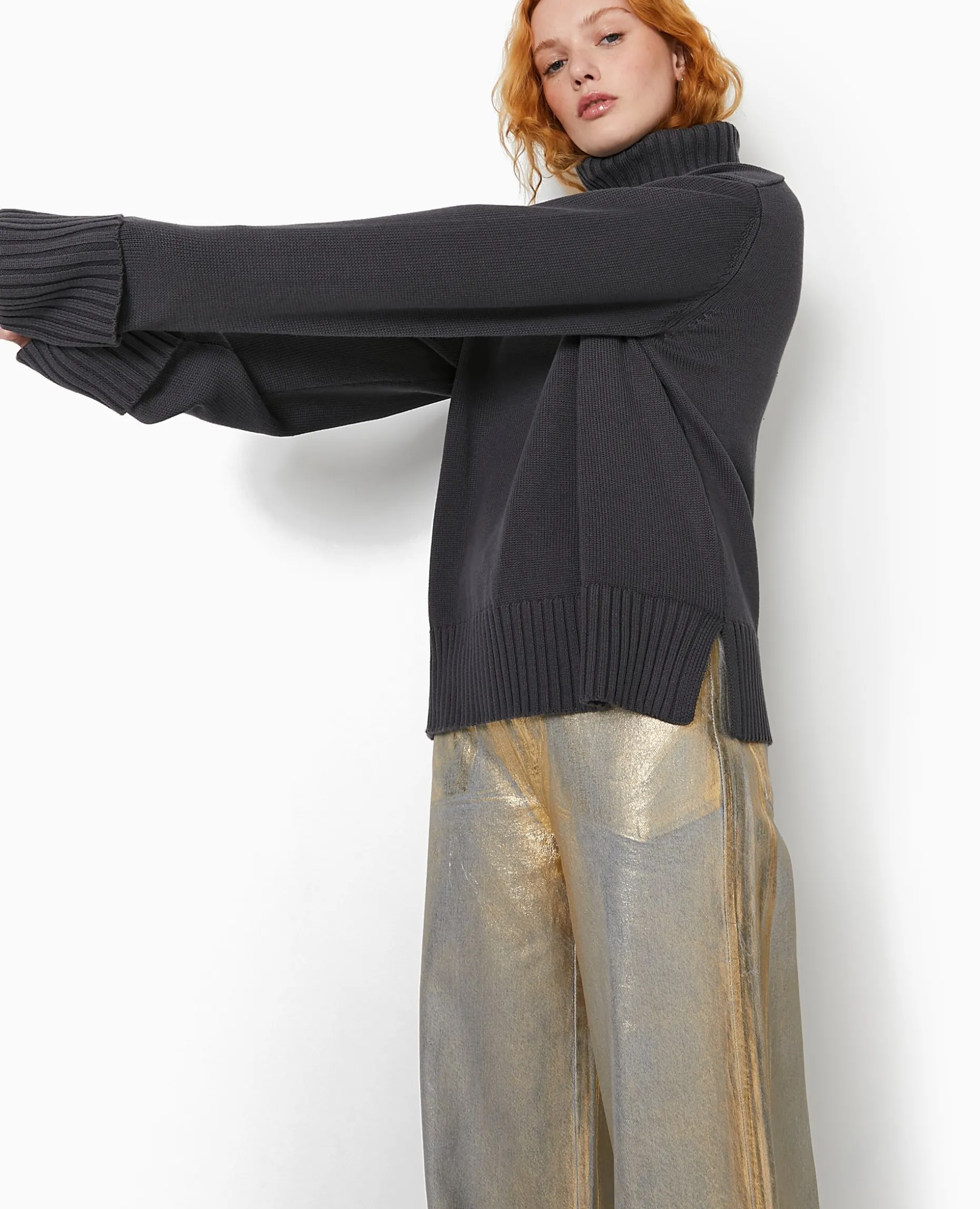 Pull Col Roulé - Gris Chiné