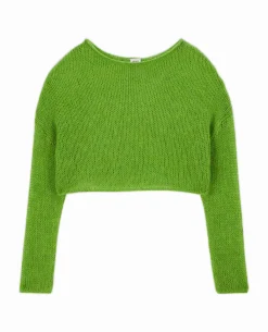 Pull Cropped En Maille Transparente - Vert Kaki