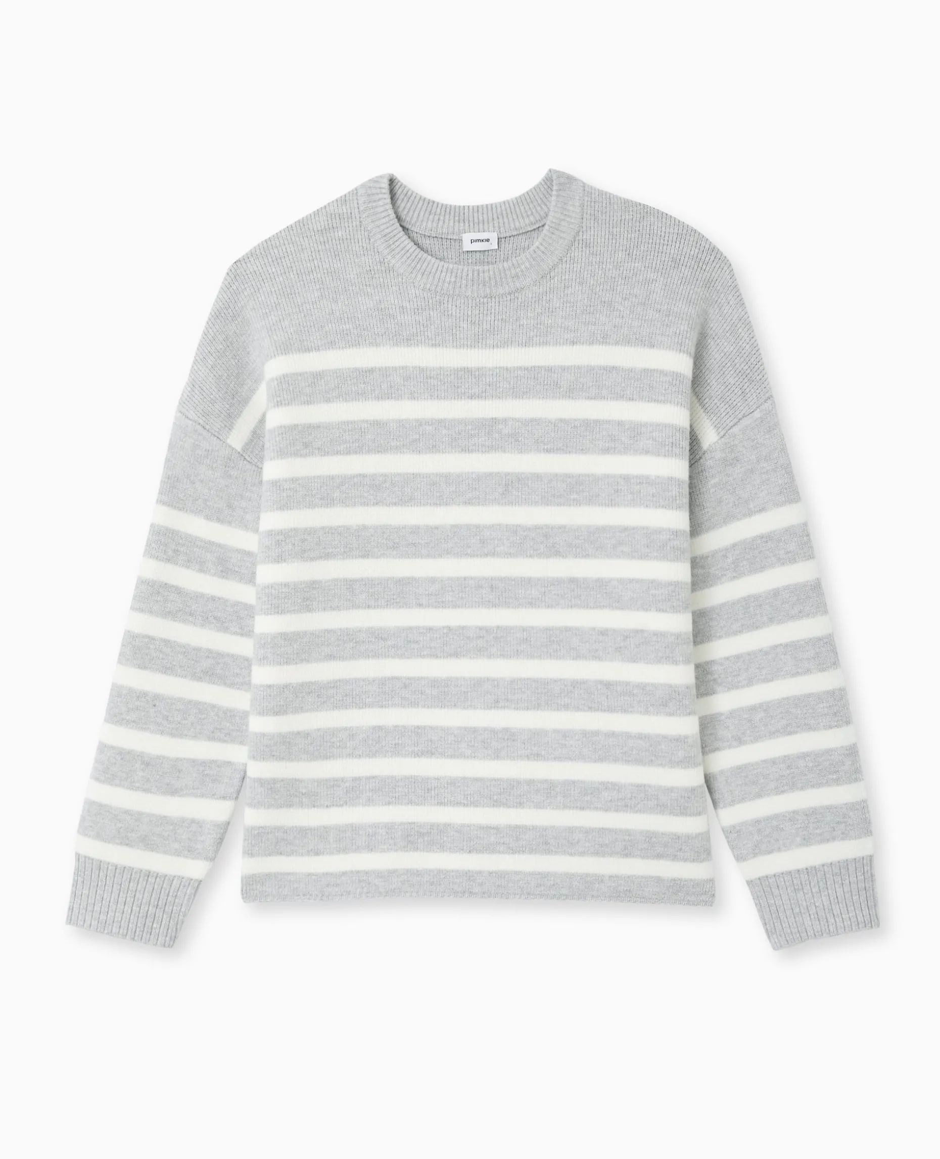 Pull Droit Rayé - Gris Chiné