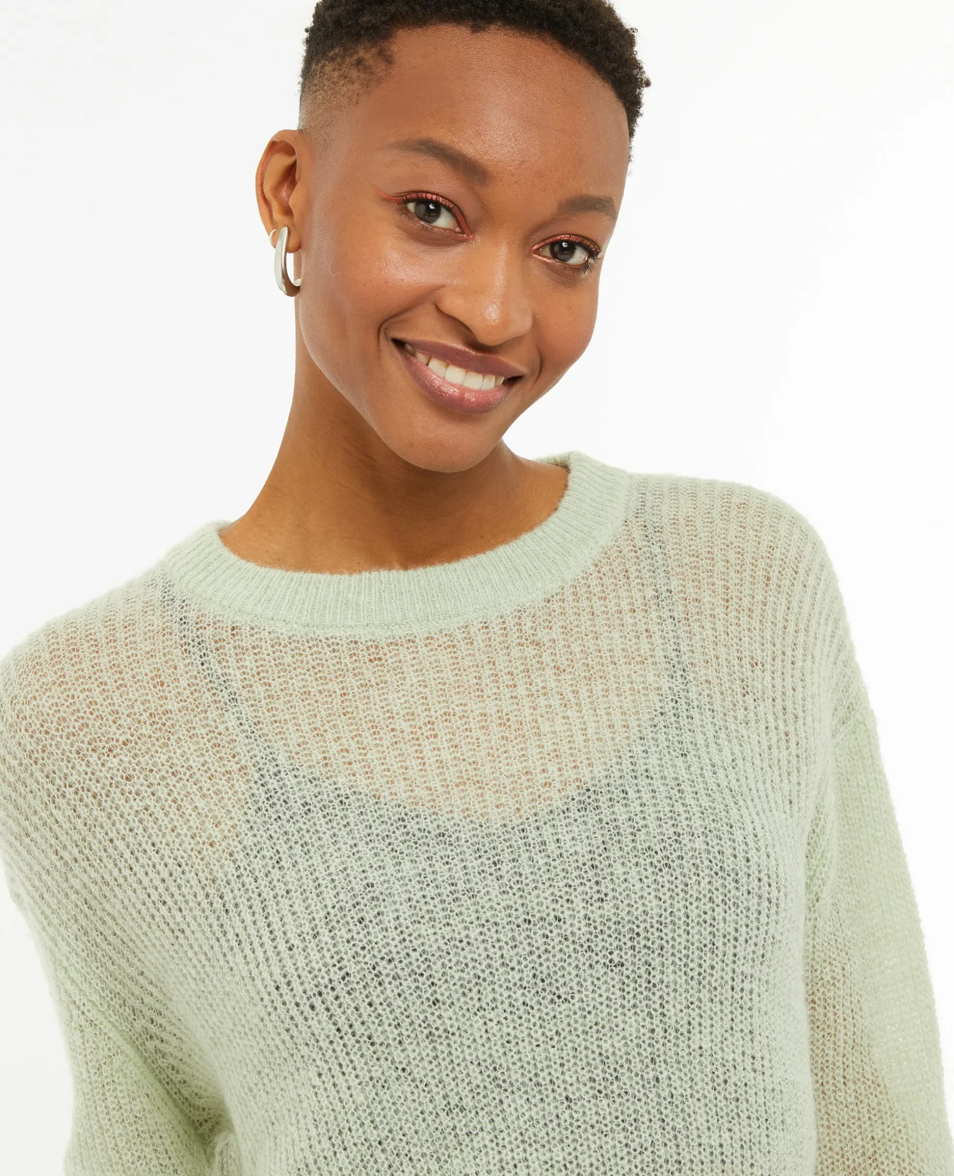 Pull En Maille Ajourée - Vert Clair