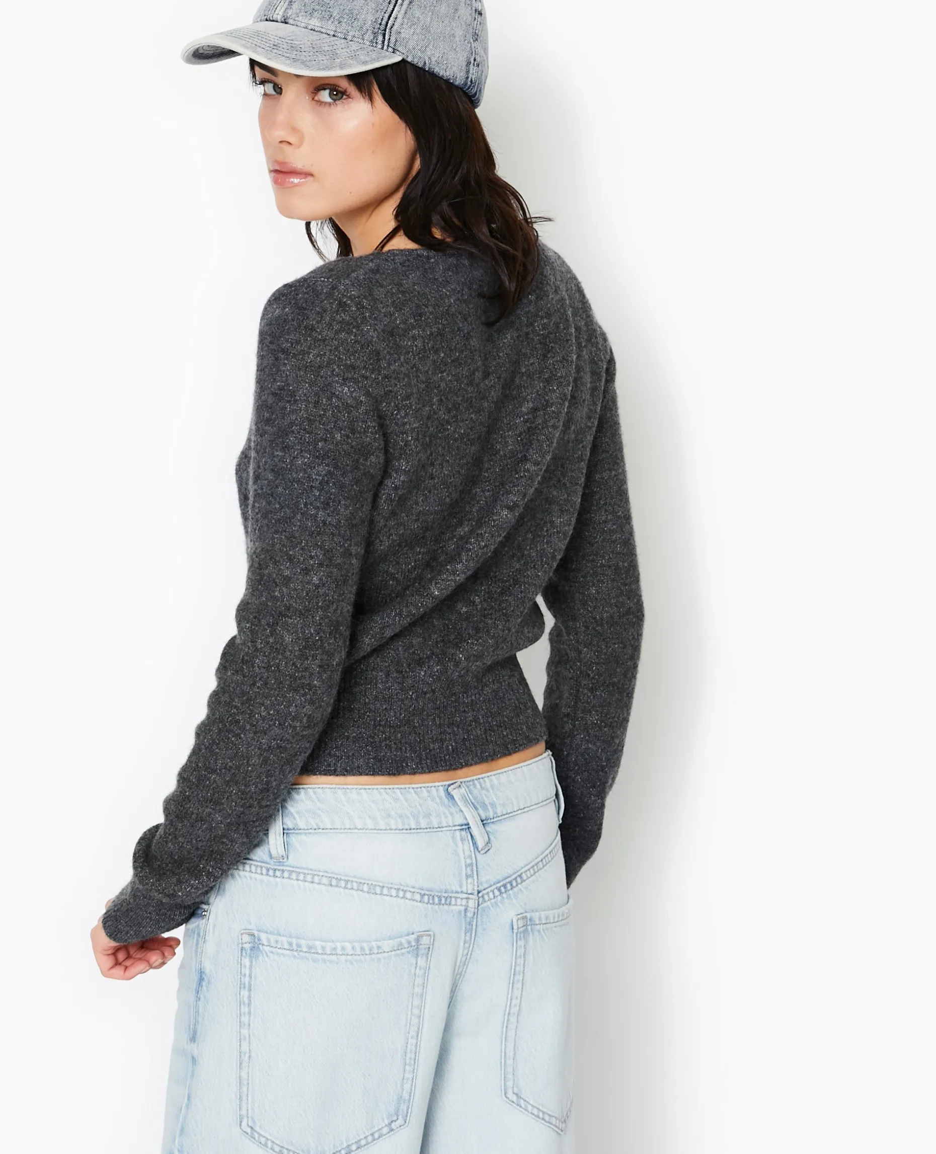 Pull En Maille Encolure Carrée - Gris Foncé