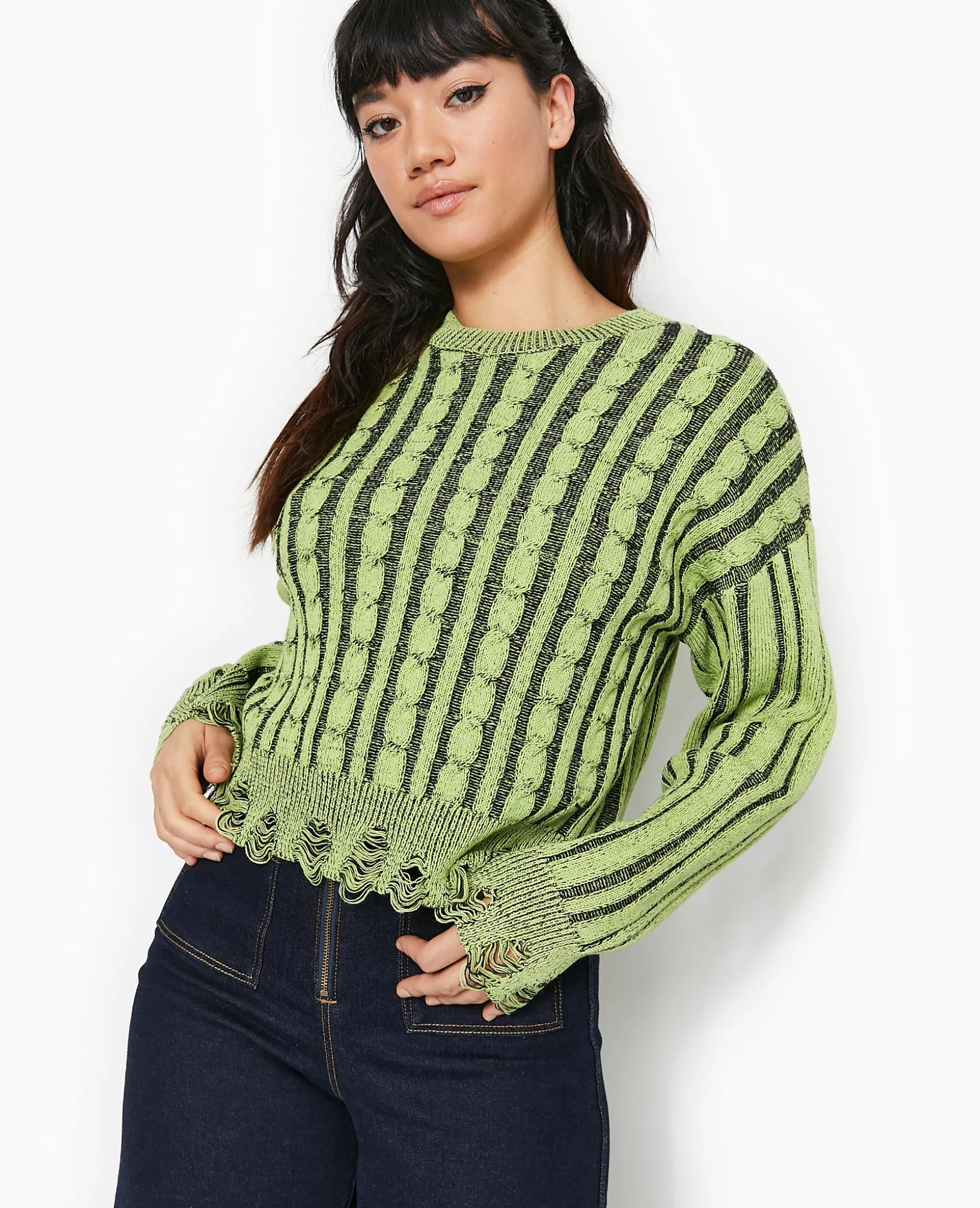 Pull En Maille Fantaisie Avec Effet Destroy - Jaune