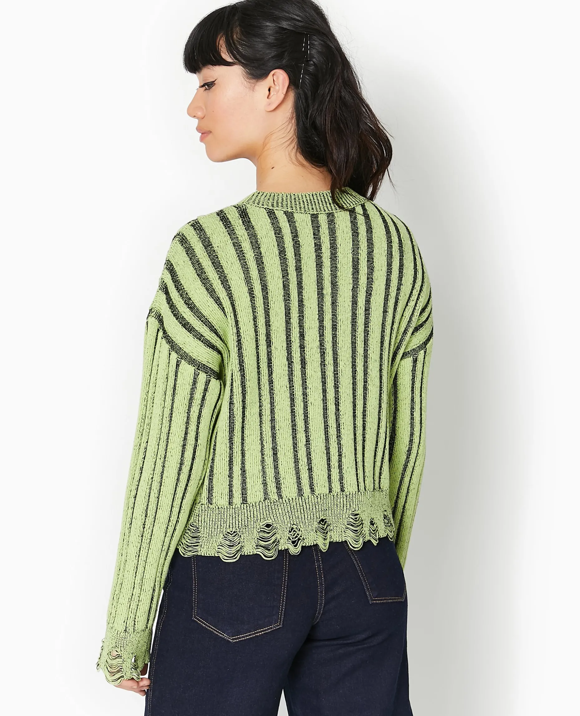 Pull En Maille Fantaisie Avec Effet Destroy - Jaune