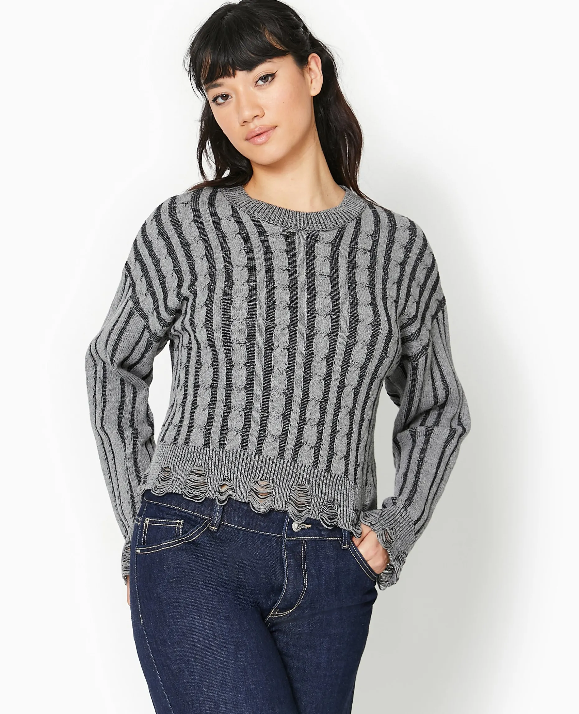 Pull En Maille Fantaisie Avec Effet Destroy - Noir