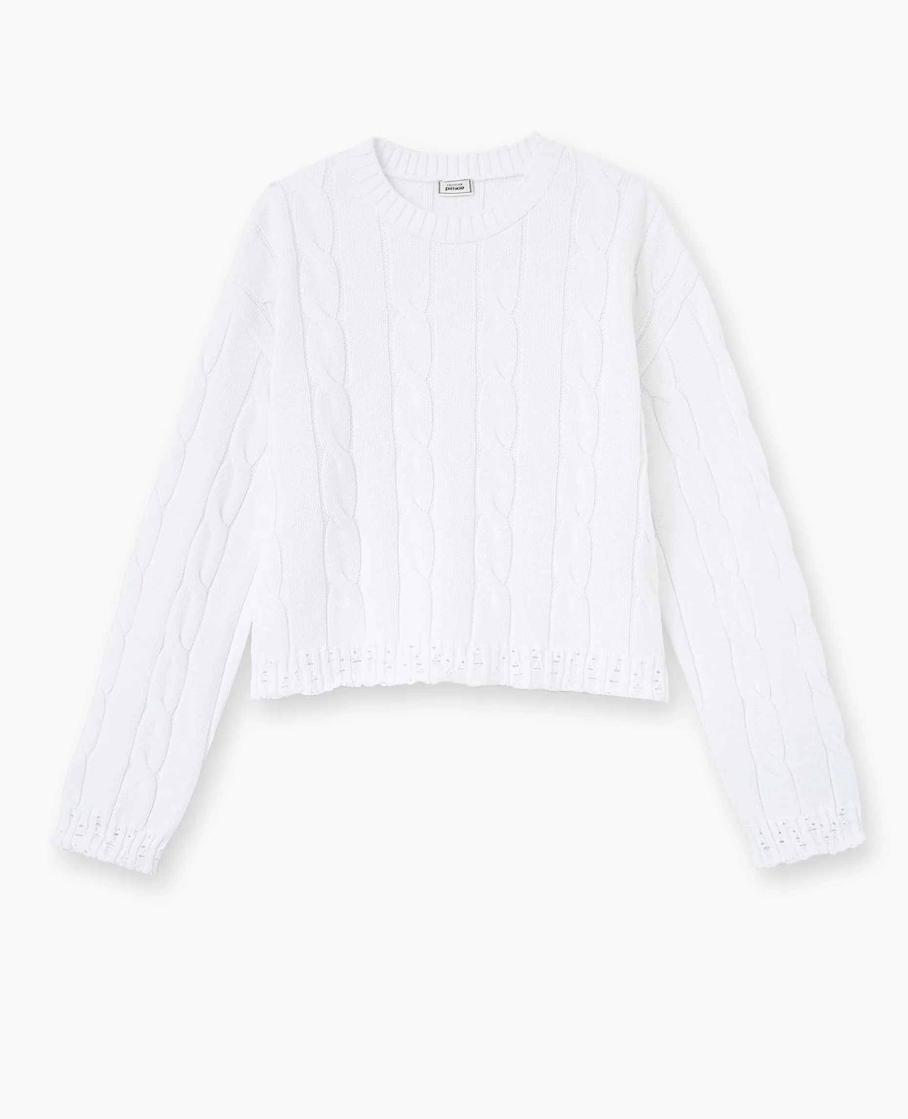 Pull En Maille Torsadée Et Déjaugée - Blanc