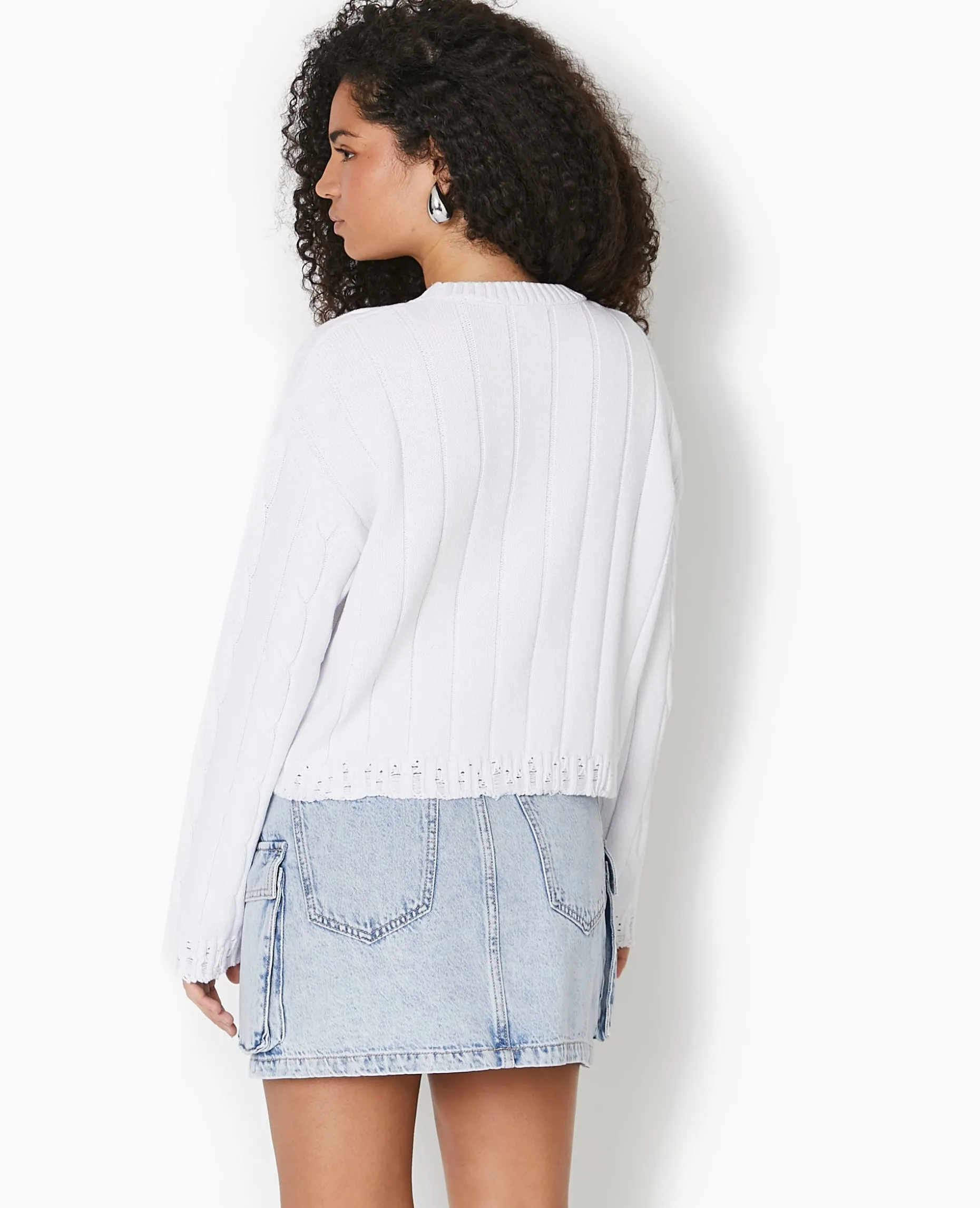 Pull En Maille Torsadée Et Déjaugée - Blanc