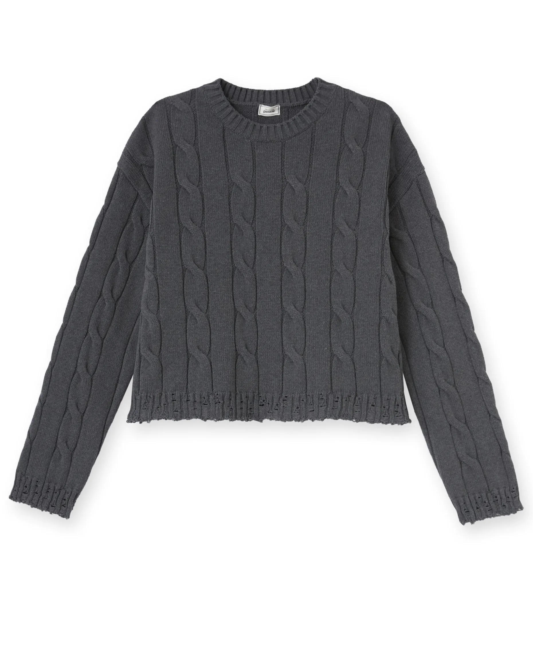 Pull En Maille Torsadée Et Déjaugée - Gris Foncé