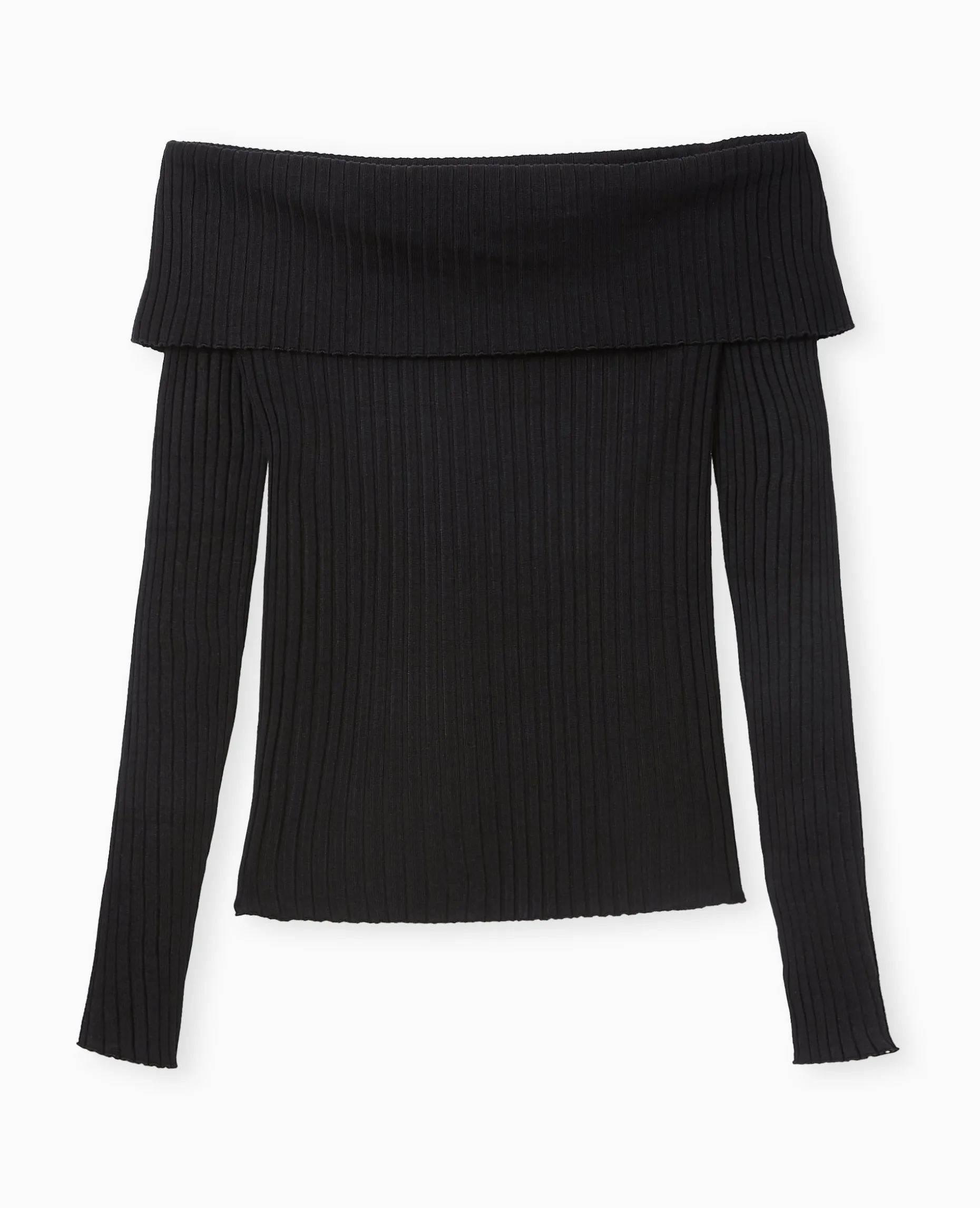 Pull Maille Côtelée Encolure Bardot - Noir